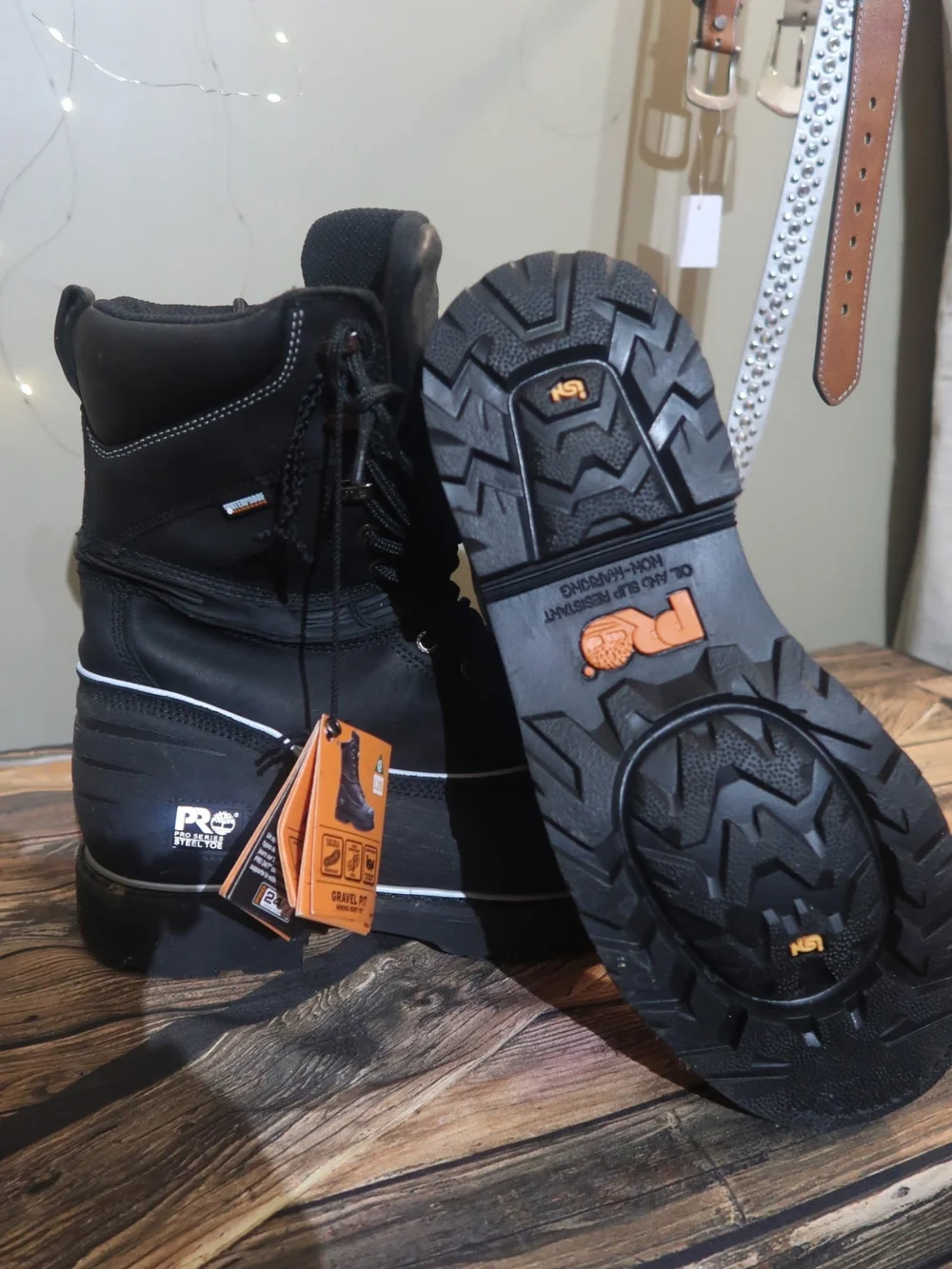 Sz 11.5 EE Timberland PRO Black Work Boots with Orange Accents NWT